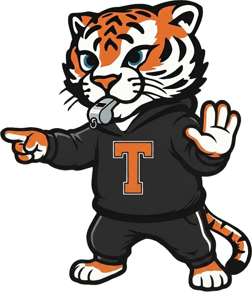 Tobi tiger mascot with a whistle